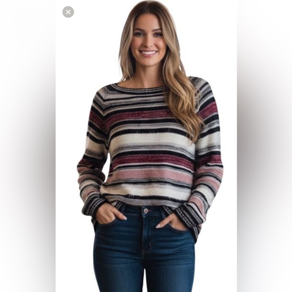 VENUS Sweater Women's Medium Multicolor Oversized Striped Long Sleeve Pullover - Picture 1 of 14
